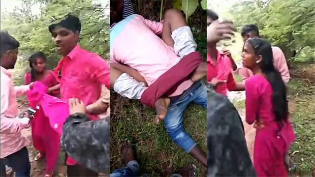 Telugu Lovers hiding in jungle caught by village people & fucks